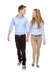 Young romantic couple walking