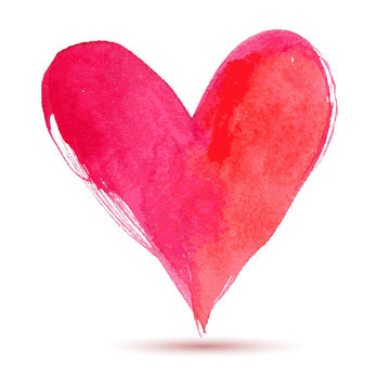 Watercolor red painted heart, vector element for your design