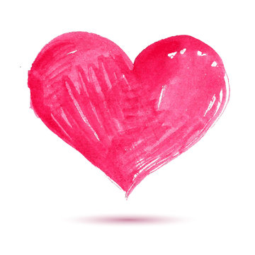 Watercolor red painted heart, vector element for your design