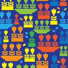 multicolor pot of flowers icon of seamless illustration