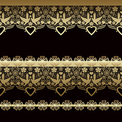 Golden seamless eastern lace pattern on black