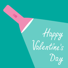 Pink flashlight and ray of light. Flat design. Happy Valentines