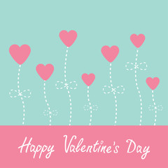 Vector love card. Heart flowers. Blue and pink. Happy Valentines