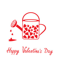 Love watering can with hearts inside. Happy Valentines Day card.