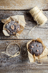 Chocolate muffins wrapping with string