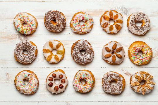 Group of colorfully decorated donuts