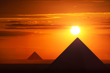 Ancient pyramids in sunset