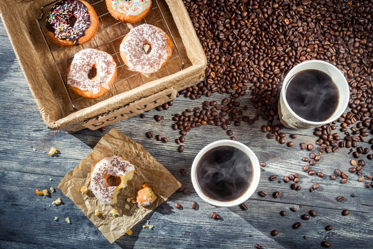 Coffee with donuts  for two