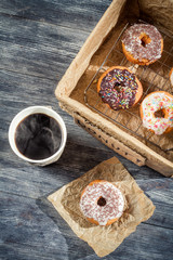Hot coffee and fresh donuts