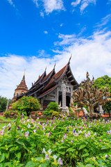 Fototapeta premium Wooden church at Wat Lok Molee in Chiangmai province of Thailand