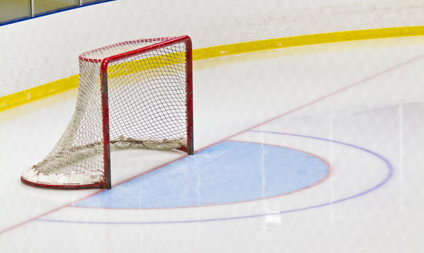 Ice hockey net in an arena