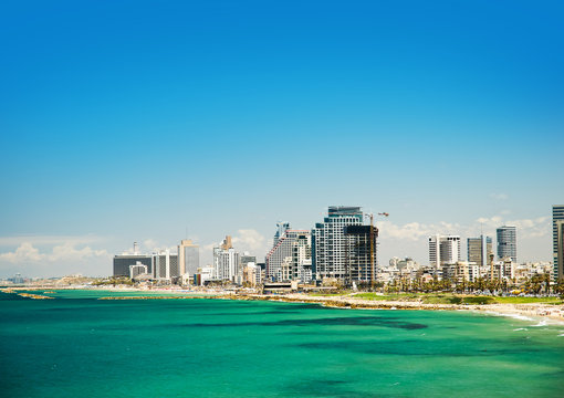 Sea coast and the view of the Tel Aviv from Old Jaffa