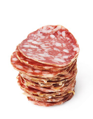 sliced salami isolated on white
