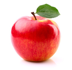 Fototapeta Ripe apple with leaf obraz
