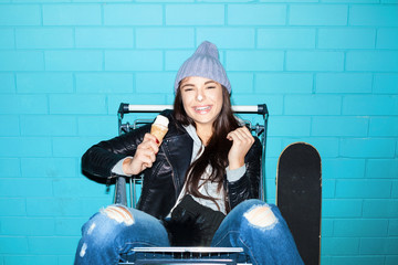 naughty girl eating ice cream