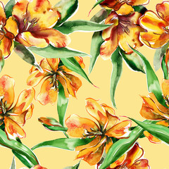 Panele Szklane Podświetlane  Tulips Seamless Pattern