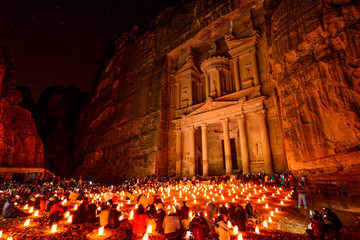 Al Khazneh in Petra, Jordan at night.
