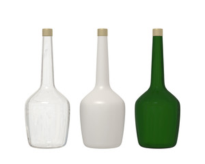 Set of 3 bottle glass isolated on white background with clipping