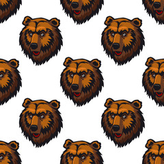 Fototapeta premium Seamless pattern of brown bear head trophies