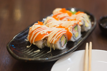 Japanese seafood sushi roll