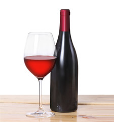 Red wine bottle, one glass