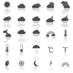 Weather icons with reflect on white background