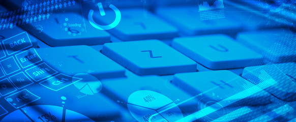 Keyboard with glowing charts