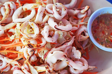 Grilled squid in a dish