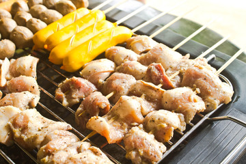 Delicious meatballs  on skewers.
