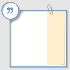 blue frame for text with a quotation mark and notepaper