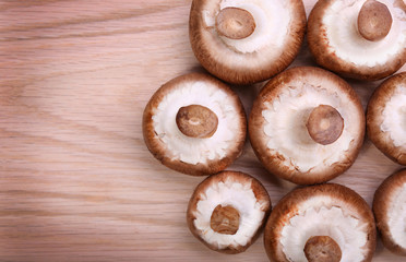 Mushrooms over wooden. Baby Bella