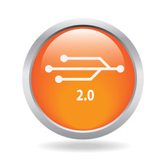 USB connection button glossy with white background