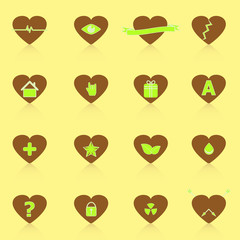 General symbol in heart shape icons with reflect