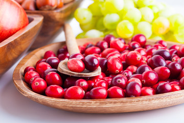 Cranberries in wooden bowl