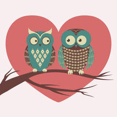 Vector colorful illustration with two owls in love