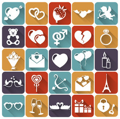 Set of love and romantic flat icons. Vector illustration.