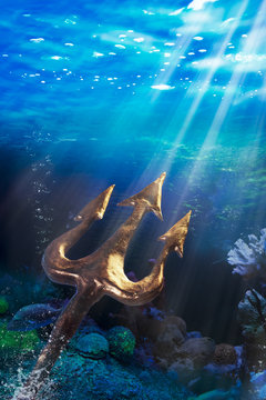 Fototapeta Trident on a dramatic underwater background