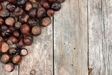 Closeup chestnuts on wooden desk