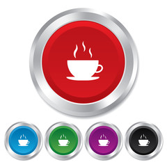 Coffee cup sign icon. Hot coffee button.