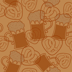 Seamless pattern with beer  and pretzels