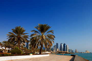 Naklejka premium The skyline of West Bay Doha, Qatar
