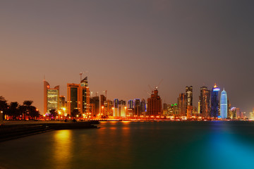 The skyline of West Bay Doha, Qatar