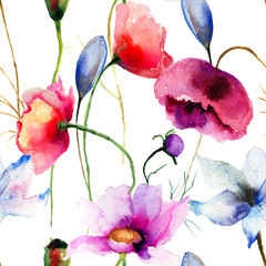 Seamless wallpaper with wild flowers - 59984905