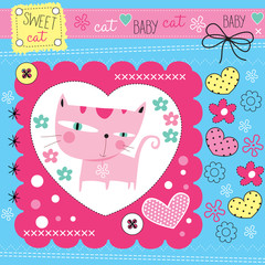 cute cat with flowers vector illustration