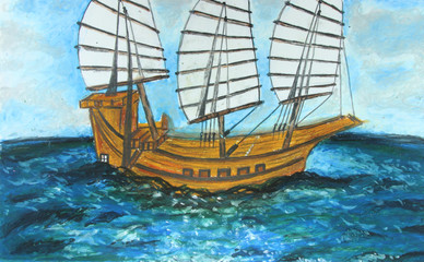 Sailing boat in the sea painting