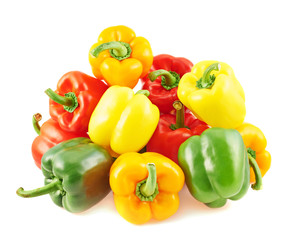 Pile of colorful bell peppers isolated