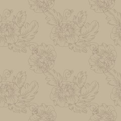 Brown Monochrome Flowers seamless Pattern