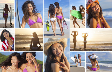 Montage of Active Women Beach Surfer Girls