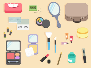 flat design - top view cosmetic table