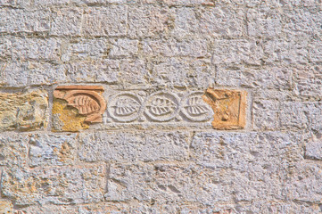 Part of walls of Old Church of red bricks Italy
